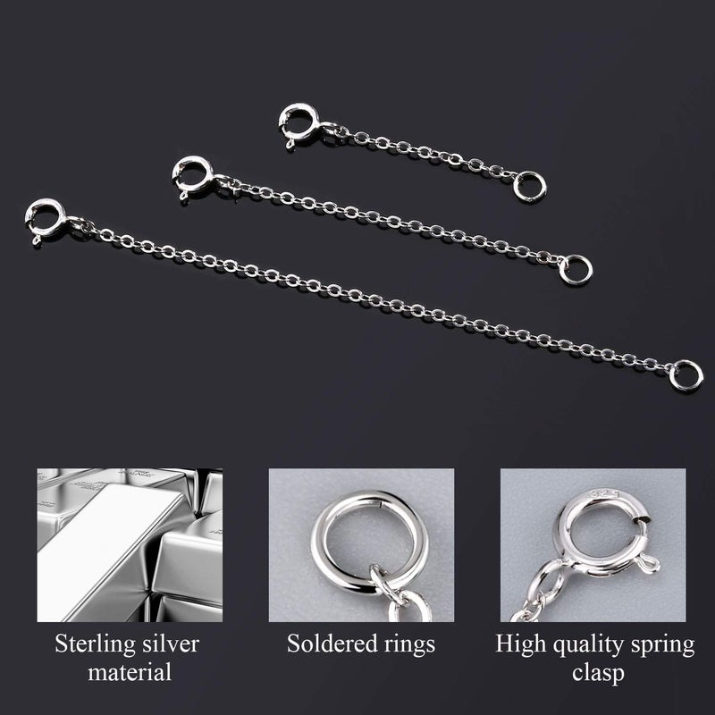 LANCHARMED 3 Pcs 925 Sterling Silver Necklace Extenders for Women Durable Strong Removable Necklace Bracelet Anklet Extension for Jewelry Making(1 2 3 Inch, Silver) - Image 4